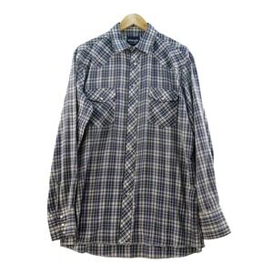 Wrangler Western Pearl Snap Mens L Plaid Long Sleeve Tall Fit Button Up Shirt